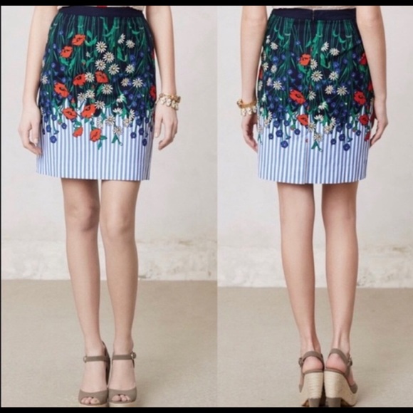 Anthropologie poppy floral and stripe pencil skirt - Picture 8 of 8